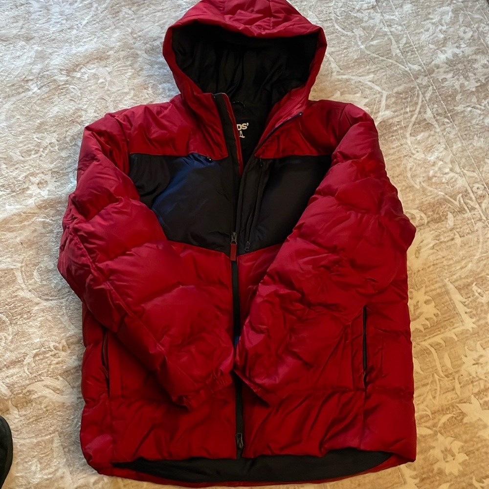 Lands End color block down puffer jacket, Men’s L, Red and Blue